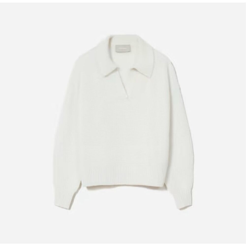 Everlane Alpaca Waffle-Stitch Polo Sweater Ivory Size XXS - Picture 11 of 12